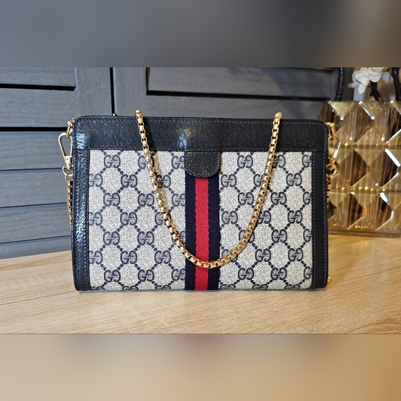 Authentic GUCCI Monogram GG Navy Sherry Line Crossbody Bag - Picture 9 of 9